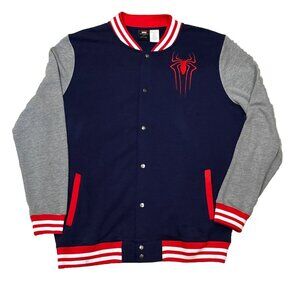 Marvel Spiderman Mens Jacket Baseball Varsity Bomber Style Snap Front Size XL